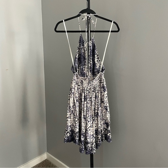Free People Beach Day Mini Dress Halter Neck Blue  Print Size XS - Picture 4 of 6